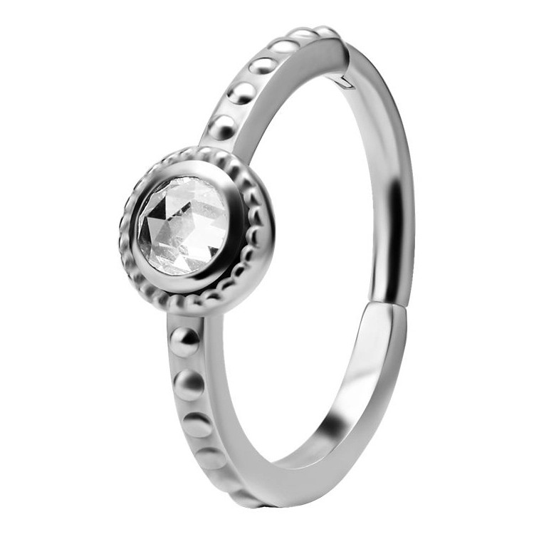 SS 316 HINGED RING SET W. ROSECUT ZIRCONIA 1,2x12mm WH SS 316 HINGED RING SET W. ROSECUT ZIRCONIA 1,2x12mm WH