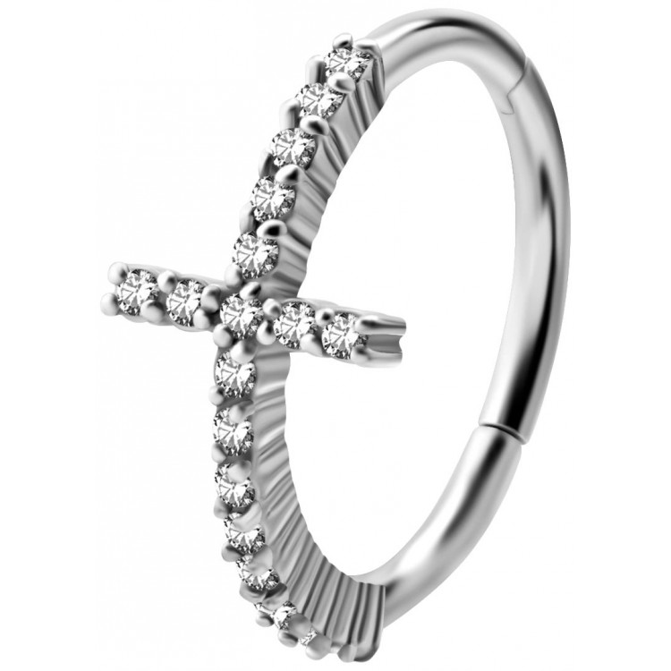 SS 316 HINGED RING SET W. ZIRCONIA (CROSS) 1,2x12mm WH SS 316 HINGED RING SET W. ZIRCONIA (CROSS) 1,2x12mm WH