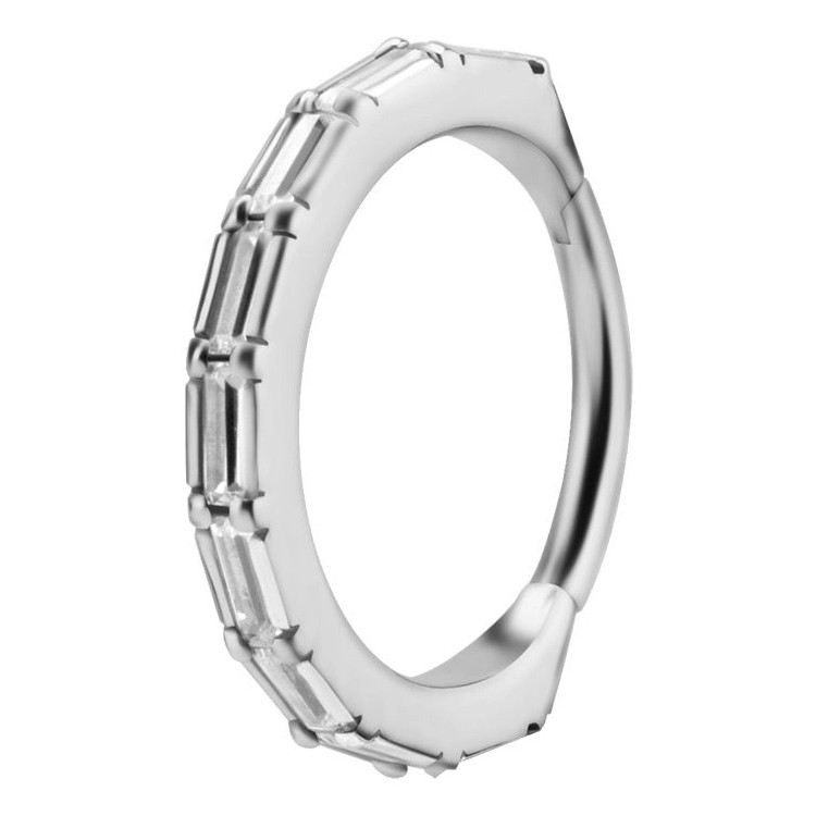 SS 316 HINGED RING SET W. BAGUETTE ZIRCONIA 1,2x12mm WH SS 316 HINGED RING SET W. BAGUETTE ZIRCONIA 1,2x12mm WH