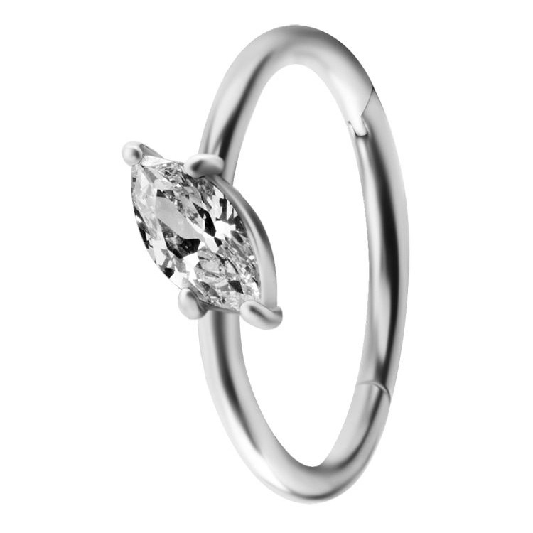 SS 316 HINGED RING SET W. MARQUISE ZIRCONIA 1,2x12mm WH SS 316 HINGED RING SET W. MARQUISE ZIRCONIA 1,2x12mm WH