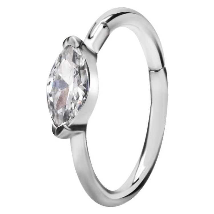 SS 316 HINGED RING SET W. MARQUISE ZIRCONIA 1,2x12mm WH SS 316 HINGED RING SET W. MARQUISE ZIRCONIA 1,2x12mm WH