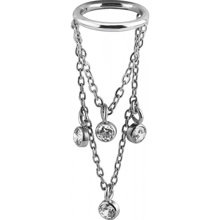 SS 316 CLICKER WITH JEWELLED DANGLE CHAINS 1,2x8mm WH SS 316 CLICKER WITH JEWELLED DANGLE CHAINS 1,2x8mm WH