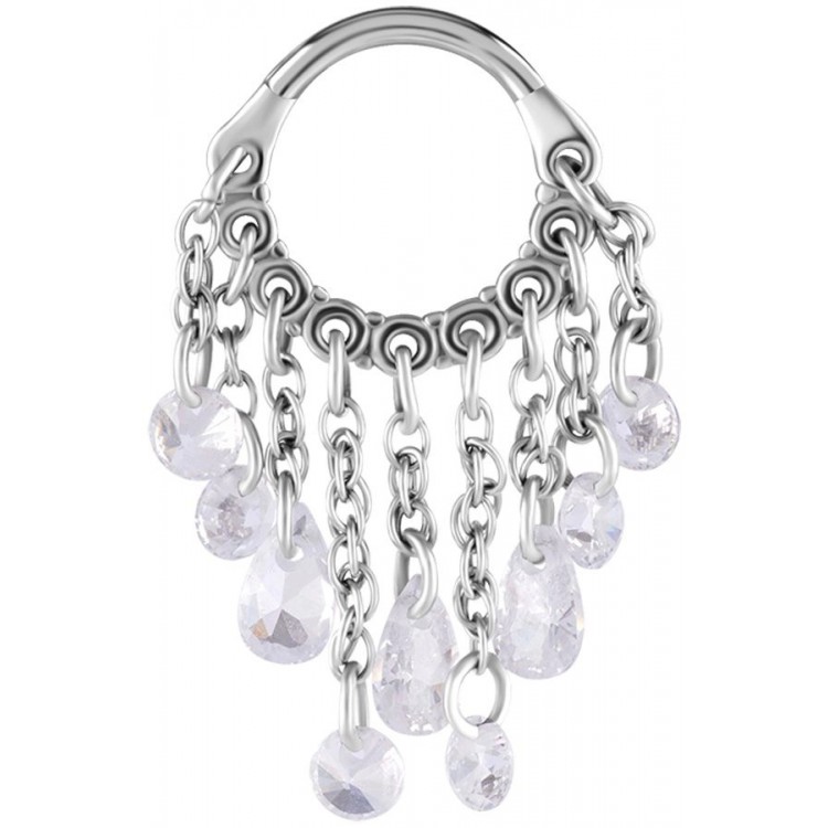SS 316 HINGED RING WITH PEAR SHAPE AND ROUND STONE DANGLES 1,2x8mm WH SS 316 HINGED RING WITH PEAR SHAPE AND ROUND STONE DANGLES 1,2x8mm WH