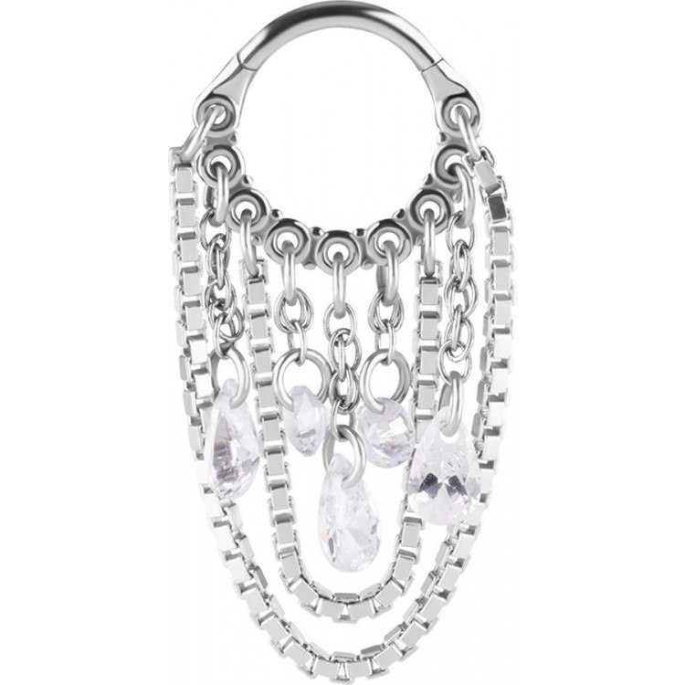 SS 316 HINGED RING WITH PEAR SHAPE AND ROUND STONE DANGLES 1,2x8mm WH SS 316 HINGED RING WITH PEAR SHAPE AND ROUND STONE DANGLES 1,2x8mm WH