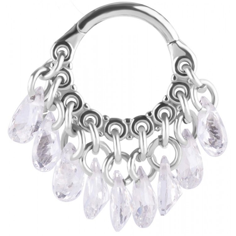 SS 316 HINGED RING WITH PEAR SHAPE STONE DANGLES 1,2x8mm WH SS 316 HINGED RING WITH PEAR SHAPE STONE DANGLES 1,2x8mm WH