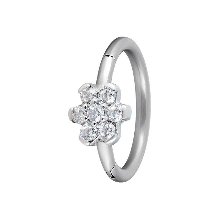 SS 316 FLOWER HINGED RING SET W. ZIRCONIA (SIDE FACING) SS 316 FLOWER HINGED RING SET W. ZIRCONIA (SIDE FACING)