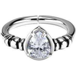 SS 316 HINGED RING SET W. TEARDROP ZIRCONIA
