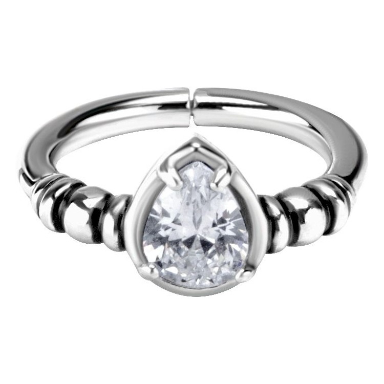 SS 316 HINGED RING SET W. TEARDROP ZIRCONIA SS 316 HINGED RING SET W. TEARDROP ZIRCONIA