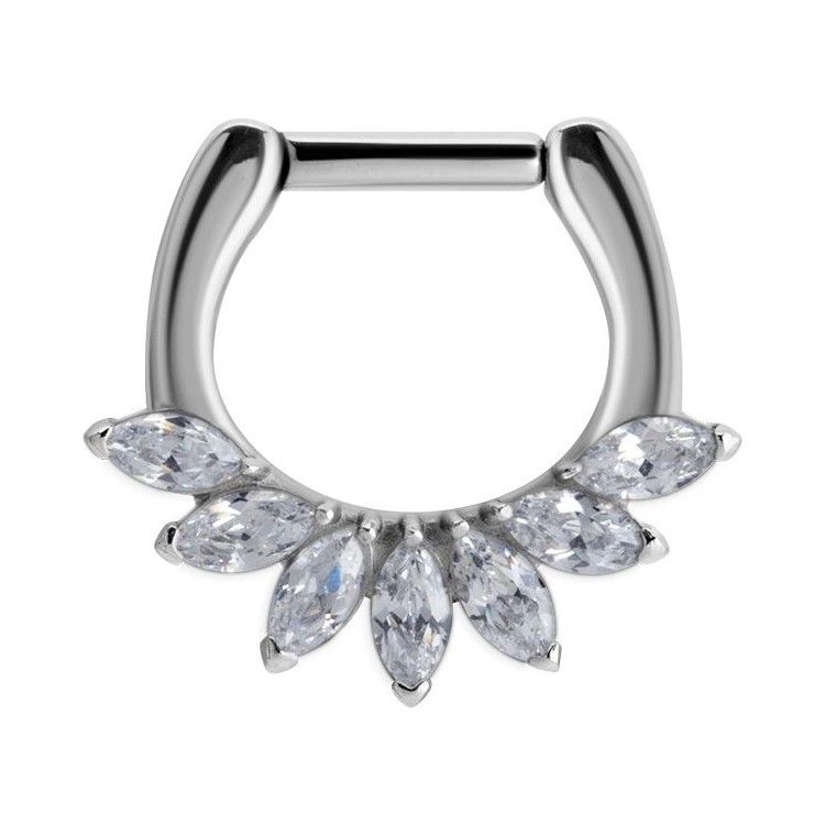 SS 316 SEPTUM CLICKER WITH MARQUISE ZIRCONIA SS 316 SEPTUM CLICKER WITH MARQUISE ZIRCONIA