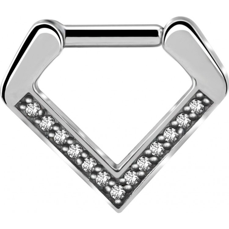 SS 316 V SHAPE SEPTUM CLICKER WITH ZIRCONIA 1,2x8mm WH SS 316 V SHAPE SEPTUM CLICKER WITH ZIRCONIA 1,2x8mm WH