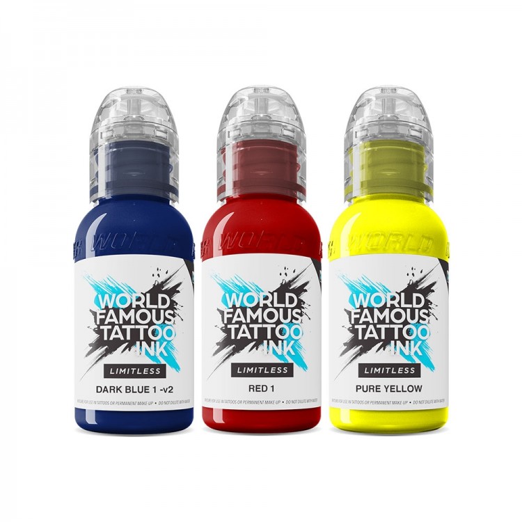 Set Colori Primari - World Famous Limitless - 3x 30ml - Colori Tattoo REACH Set Colori Primari - World Famous Limitless - 3x 30ml - Colori Tattoo REACH