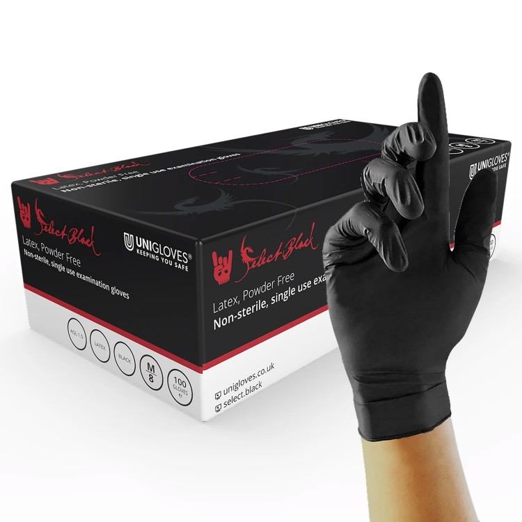 Guanti Unigloves SELECT BLACK LATEX in Lattice - Qualità Premium - 100pz. Guanti Unigloves SELECT BLACK LATEX in Lattice - Qualità Premium - 100pz.