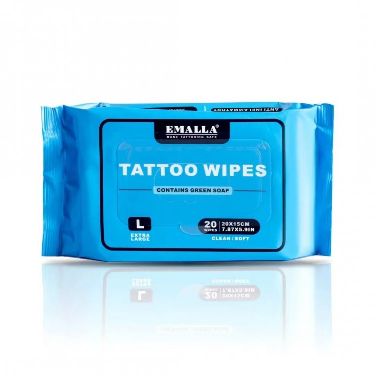EMALLA Green Soap Wipes - 20x15cm - Tattoo Wipes w/ Green Soap - 20pz. EMALLA Green Soap Wipes - 20x15cm - Tattoo Wipes w/ Green Soap - 20pz.