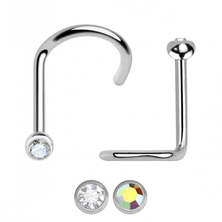 Piercing Naso Nose Screw in Titanio G23 ASTM F136 con Cristallo Incastonato