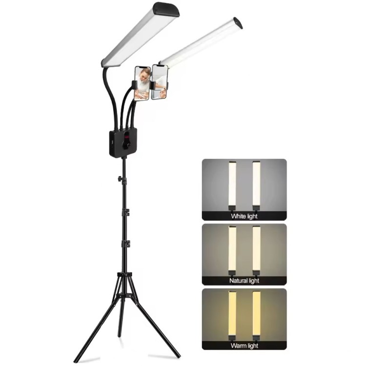 Lampada LED con Doppio Braccio - con Supporto Smartphone e Treppiede - Luce Calda Neutra Fredda