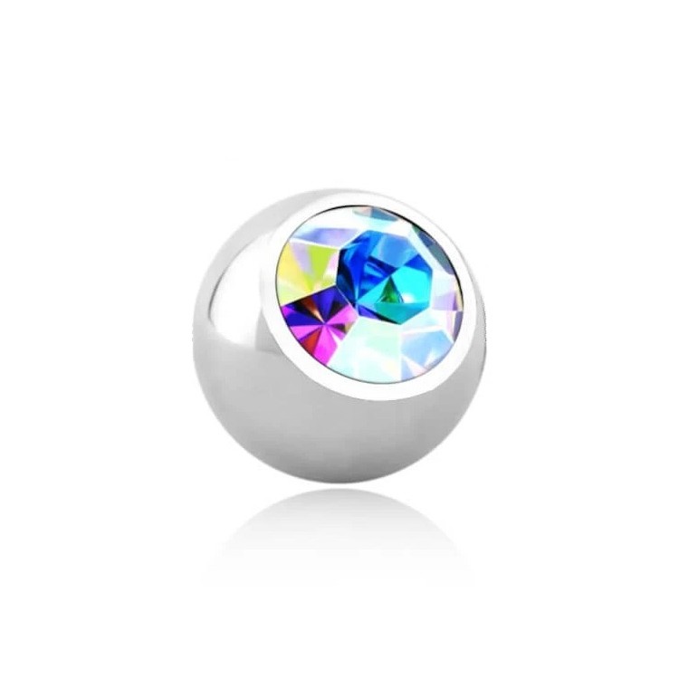 Terminale Pallina Filettata in Acciaio Inox 316L con Cristallo per Piercing