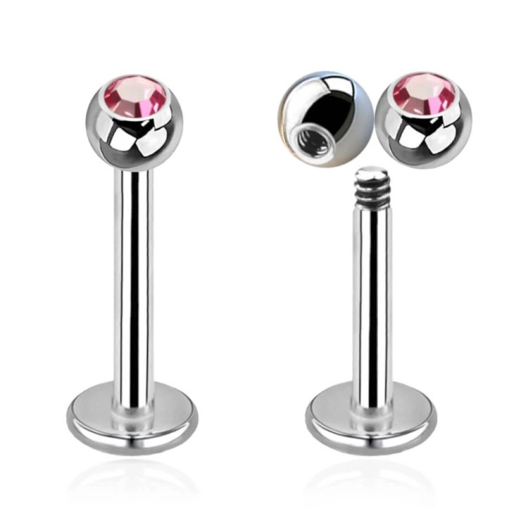Labret in Acciaio Inox 316L con Cristallo Incastonato